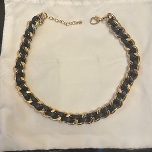 Black leather and gold chain necklace